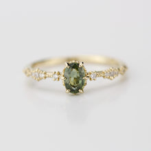 Load image into Gallery viewer, Green sapphire engagement ring, sapphire and diamond ring, oval engagement ring, September birthstone ring | R 322GS