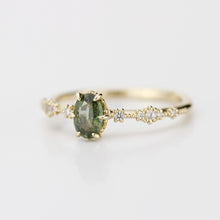 Load image into Gallery viewer, Green sapphire engagement ring, sapphire and diamond ring, oval engagement ring, September birthstone ring | R 322GS