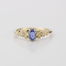 Load image into Gallery viewer, Oval blue sapphire and diamond engagement ring, vintage style engagement ring 18k gold
