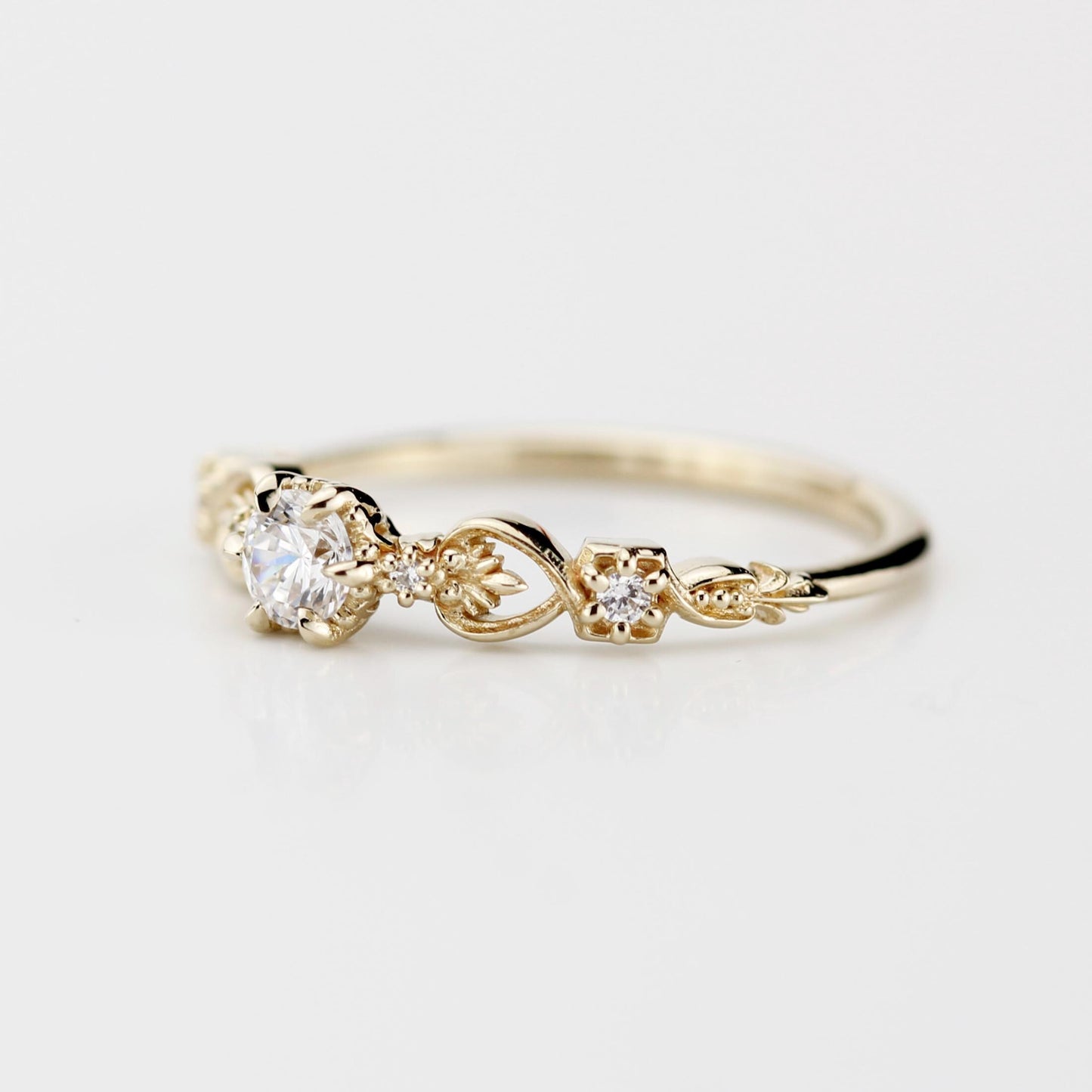 Baroque 18k Gold Engagement Ring, 0.25 ct Natural Diamond Ring