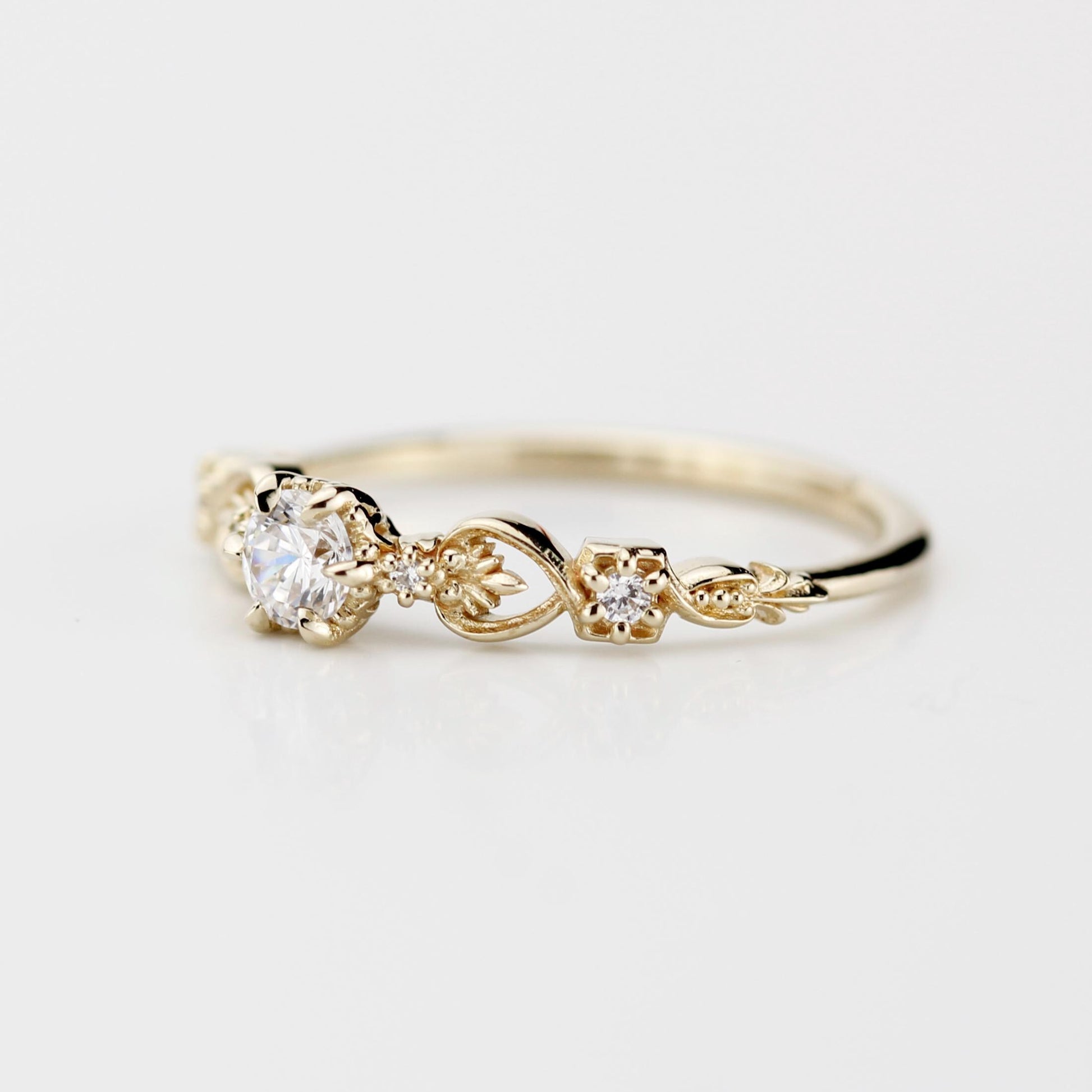 Baroque 18k Gold Engagement Ring, 0.25 ct Natural Diamond Ring
