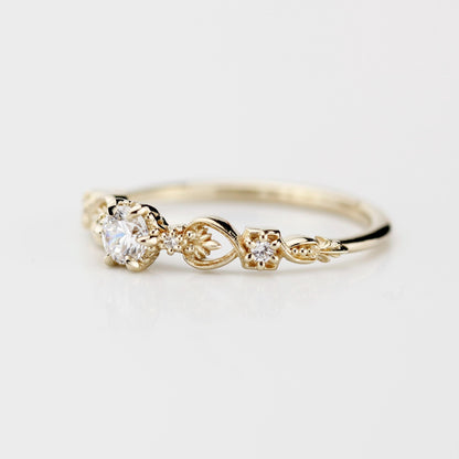 Baroque 18k Gold Engagement Ring, 0.25 ct Natural Diamond Ring