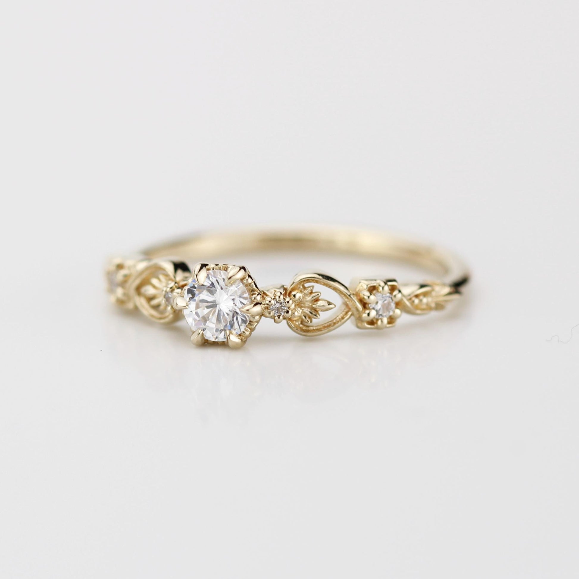 Baroque 18k Gold Engagement Ring, 0.25 ct Natural Diamond Ring