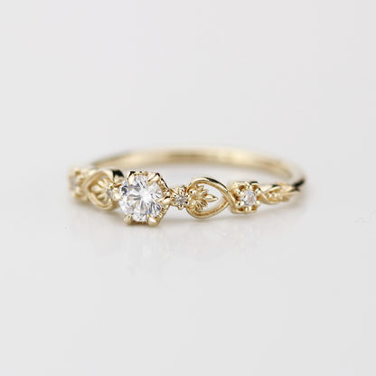 Baroque 18k Gold Engagement Ring, 0.25 ct Natural Diamond Ring