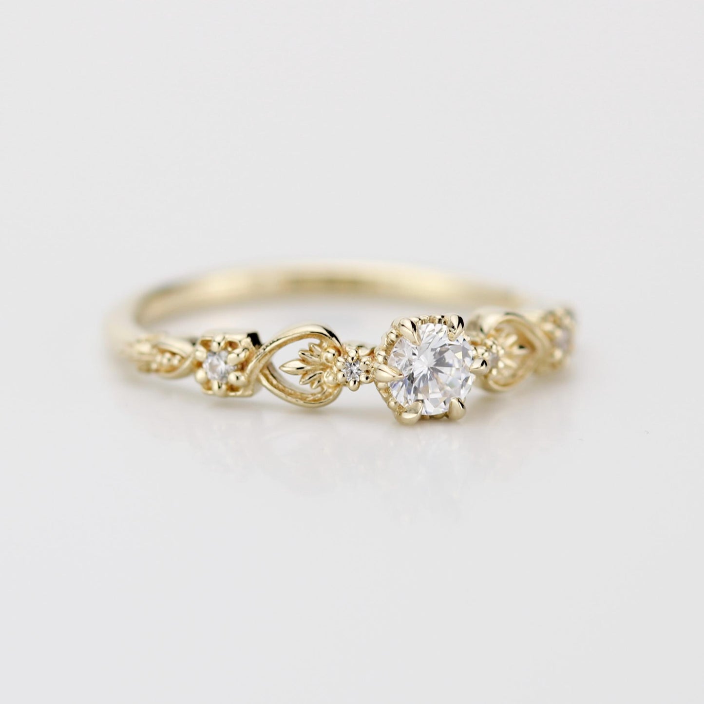 Baroque 18k Gold Engagement Ring, 0.25 ct Natural Diamond Ring