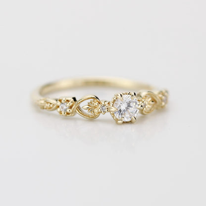 Baroque 18k Gold Engagement Ring, 0.25 ct Natural Diamond Ring