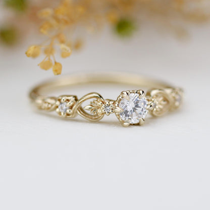 Baroque 18k Gold Engagement Ring, 0.25 ct Natural Diamond Ring
