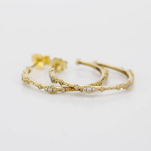18K Solid Gold Diamond Hoop Earrings: Beaded Fine Jewelry