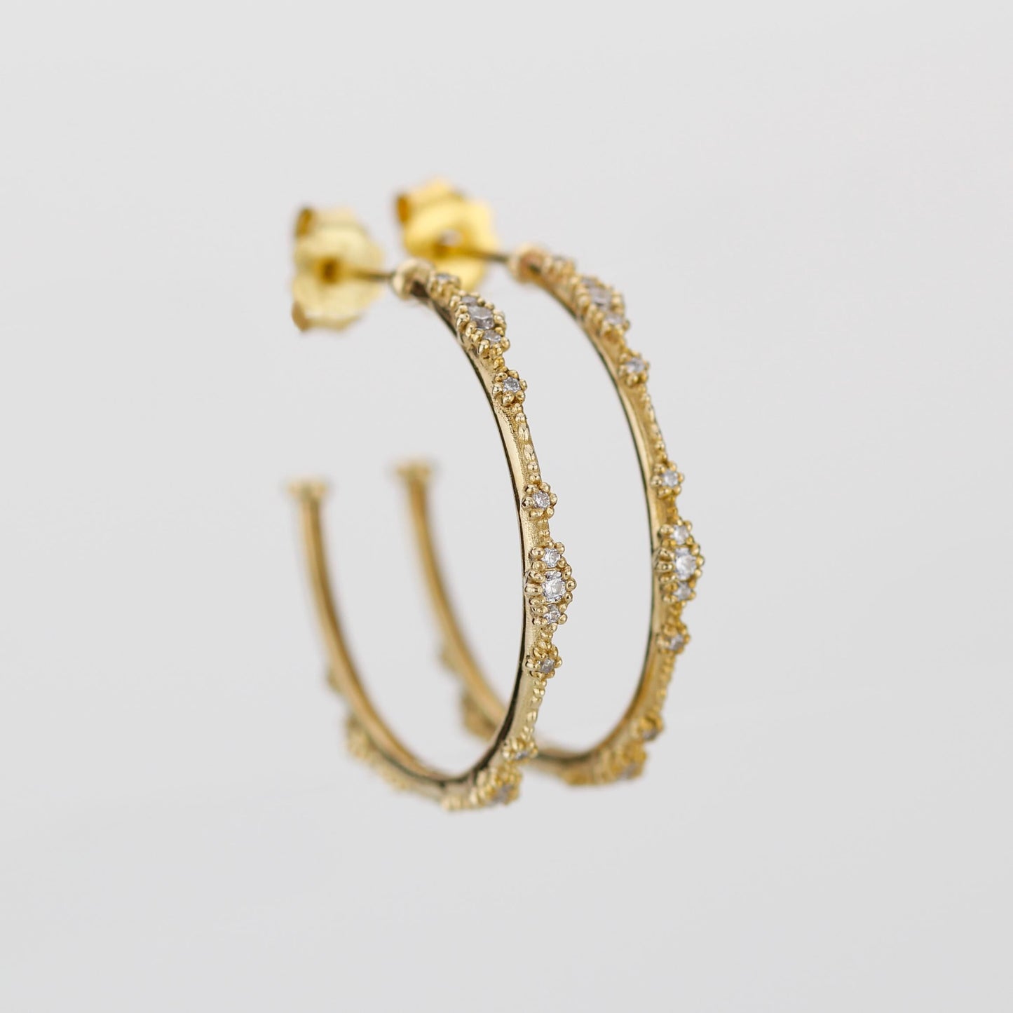 18K Solid Gold Diamond Hoop Earrings: Beaded Fine Jewelry
