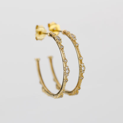 18K Solid Gold Diamond Hoop Earrings: Beaded Fine Jewelry