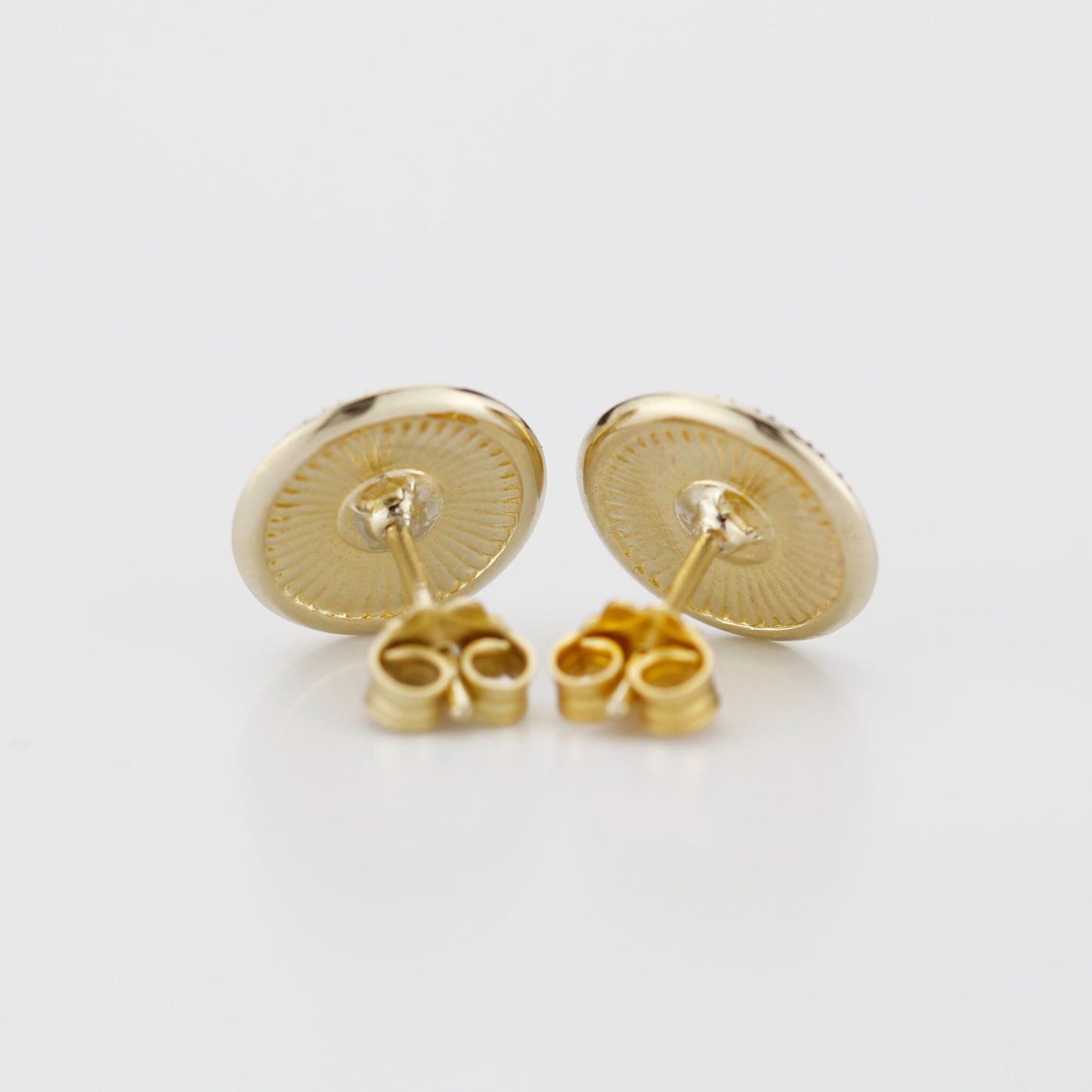 Pave Diamond Stud Earrings 18k Gold : Dainty Round Discs