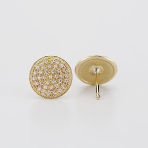 Pave Diamond Stud Earrings 18k Gold : Dainty Round Discs