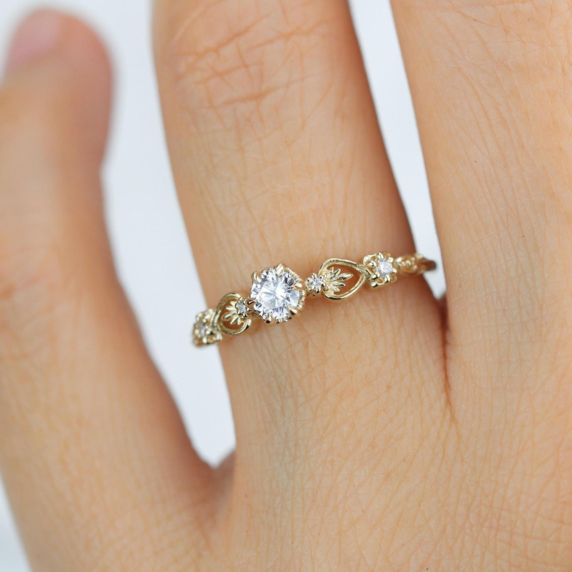 Baroque 18k Gold Engagement Ring, 0.25 ct Natural Diamond Ring