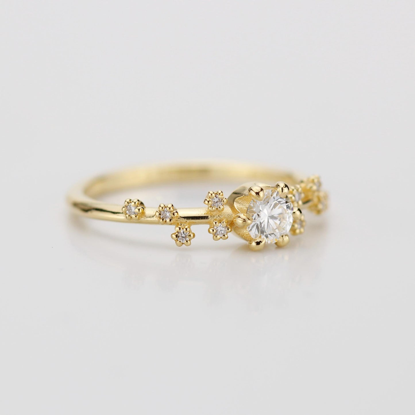 Star Inspired engagement ring, Big Dipper Celestial Engagement Ring, 18K Gold Ring with Natural Diamond, Ursa Major Constellation Design,
