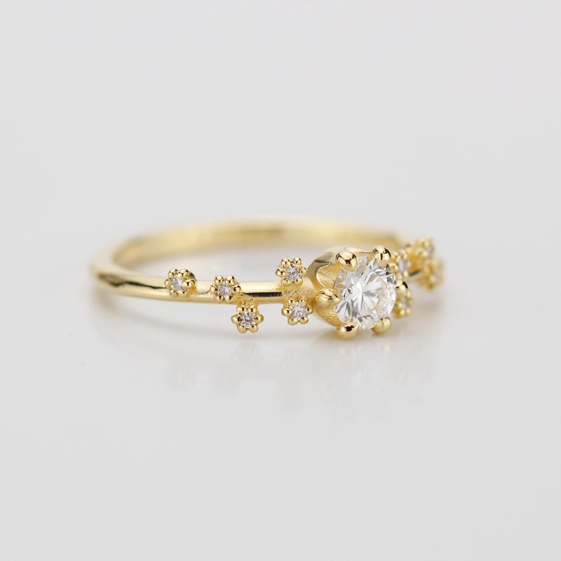Star Inspired engagement ring, Big Dipper Celestial Engagement Ring, 18K Gold Ring with Natural Diamond, Ursa Major Constellation Design,