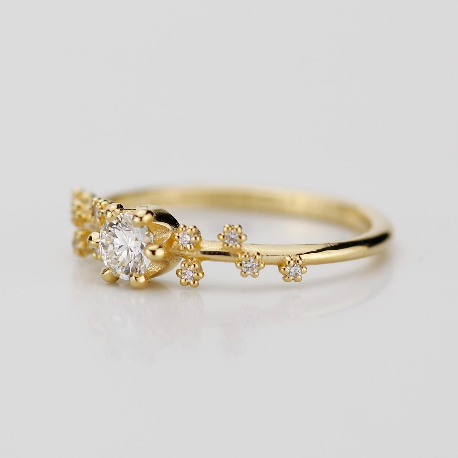 Star Inspired engagement ring, Big Dipper Celestial Engagement Ring, 18K Gold Ring with Natural Diamond, Ursa Major Constellation Design,
