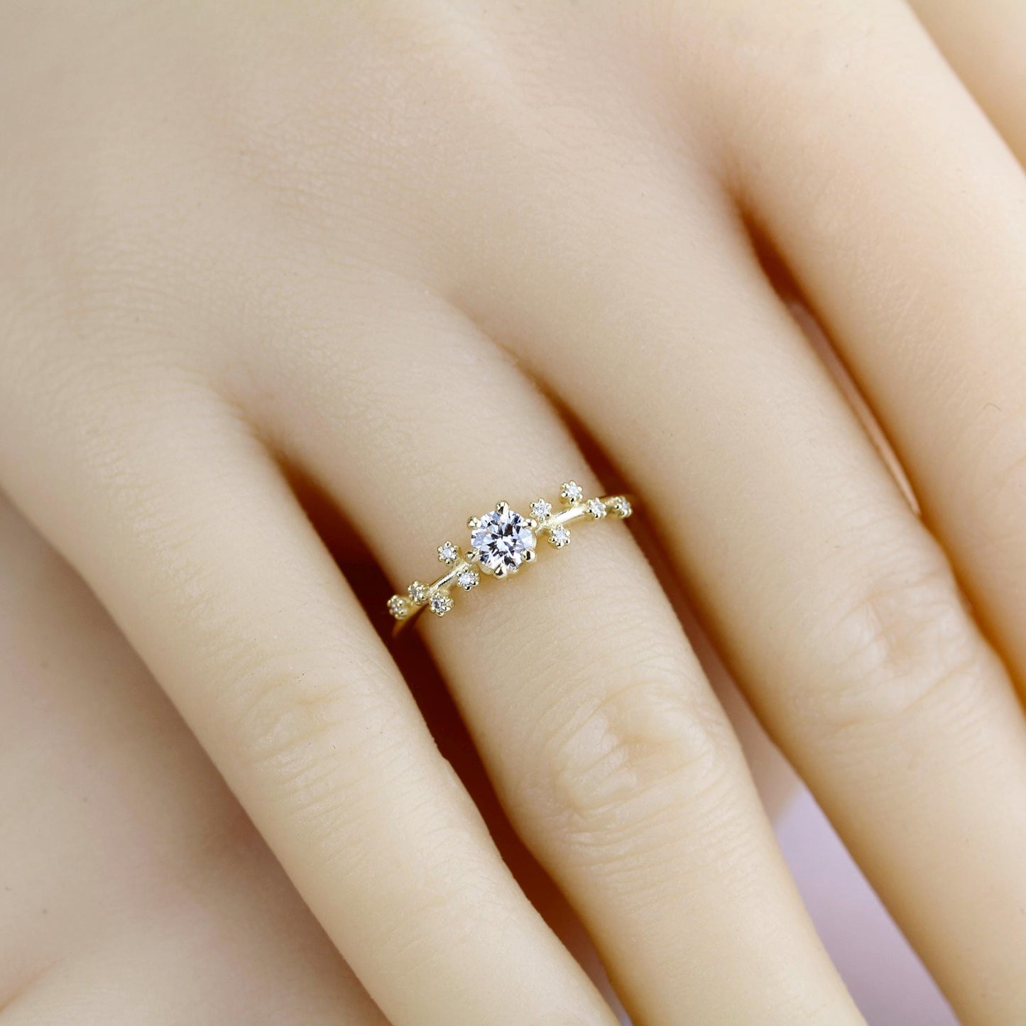 Star Inspired engagement ring, Big Dipper Celestial Engagement Ring, 18K Gold Ring with Natural Diamond, Ursa Major Constellation Design,