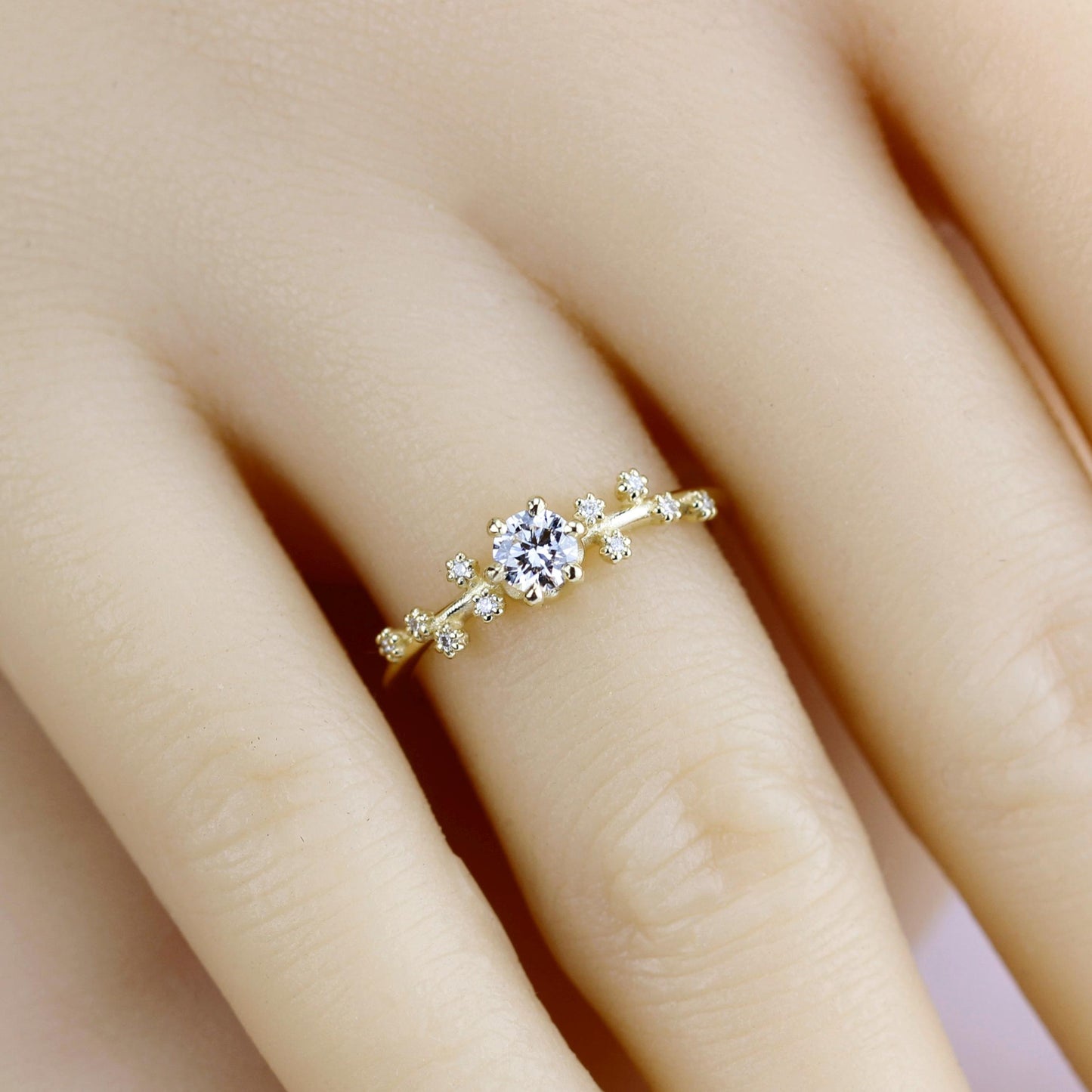 Star Inspired engagement ring, Big Dipper Celestial Engagement Ring, 18K Gold Ring with Natural Diamond, Ursa Major Constellation Design,