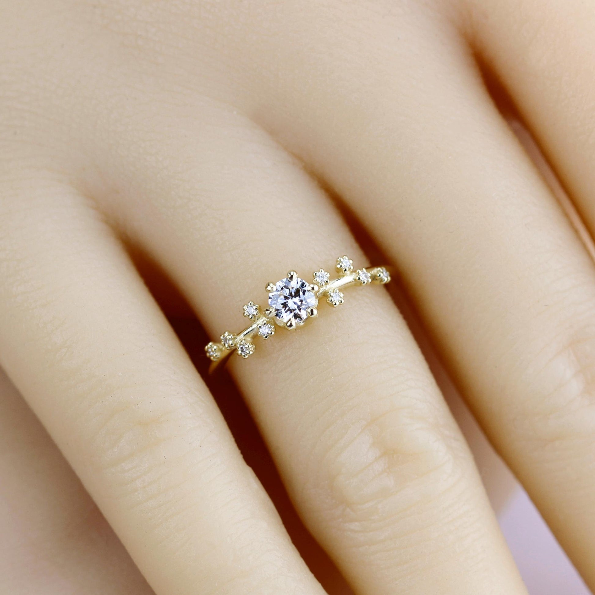 Star Inspired engagement ring, Big Dipper Celestial Engagement Ring, 18K Gold Ring with Natural Diamond, Ursa Major Constellation Design,