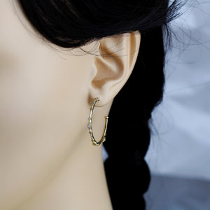 18K Solid Gold Diamond Hoop Earrings: Beaded Fine Jewelry