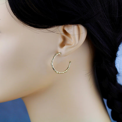 18K Solid Gold Diamond Hoop Earrings: Beaded Fine Jewelry