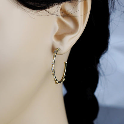 18K Solid Gold Diamond Hoop Earrings: Beaded Fine Jewelry