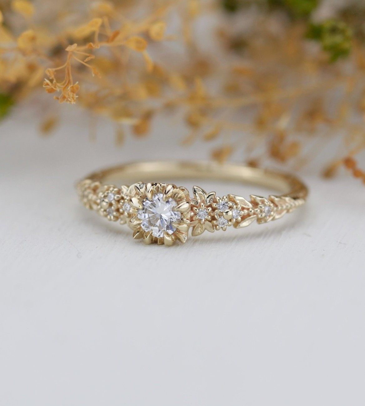 Awen Ring - 18k Gold Floral Engagement Ring (0.25ct)