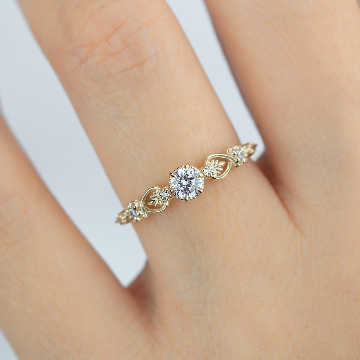 Baroque 18k Gold Engagement Ring, 0.25 ct Natural Diamond Ring