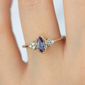 Marquise Lab Alexandrite Alexandrite and Diamond Engagement Ring in 18k Solid Gold