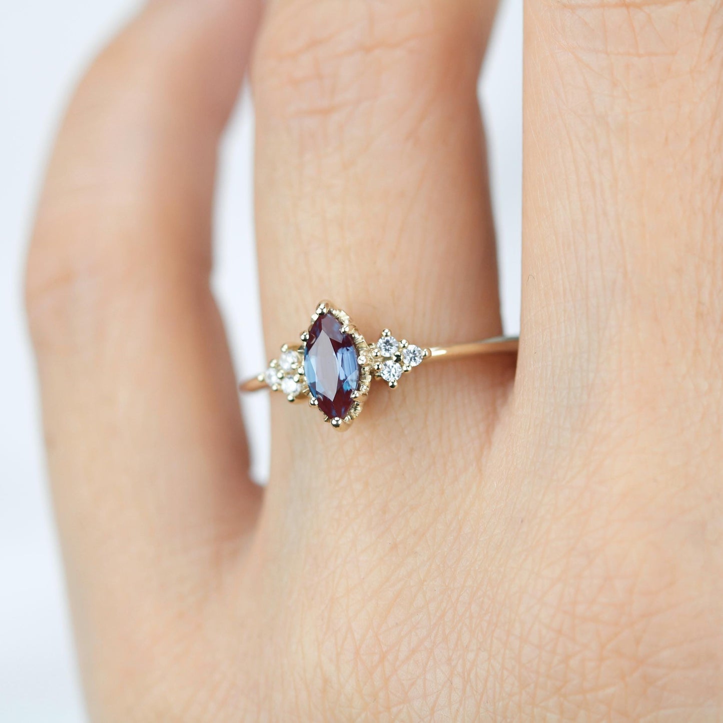 Marquise Lab Alexandrite Alexandrite and Diamond Engagement Ring in 18k Solid Gold