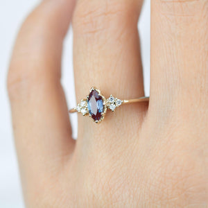 Marquise Lab Alexandrite Alexandrite and Diamond Engagement Ring in 18k Solid Gold