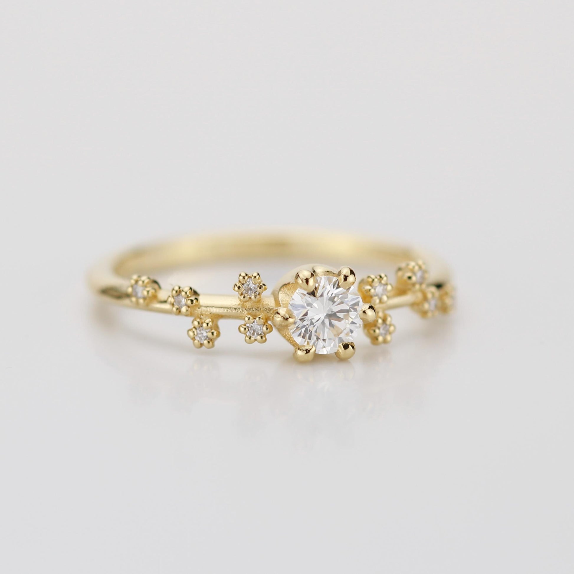 Star Inspired engagement ring, Big Dipper Celestial Engagement Ring, 18K Gold Ring with Natural Diamond, Ursa Major Constellation Design,