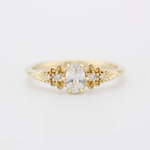 Load image into Gallery viewer, Vintage-Inspired 18K Gold Moissanite Engagement Ring | 6x4mm Oval Certificated Moissanite | Nature-Inspired Leaf Band | Handmade Ring