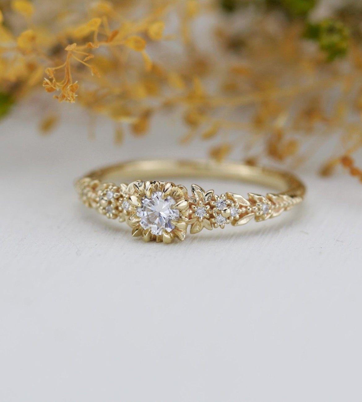 Awen Ring - 18k Gold Floral Engagement Ring (0.25ct)