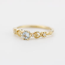 Load image into Gallery viewer, Nature-Inspired Gold Engagement Ring with Diamonds, Botanical Aquamarine Ring, 18K Handmade Gemstone Jewelry, Floral Promise Ring