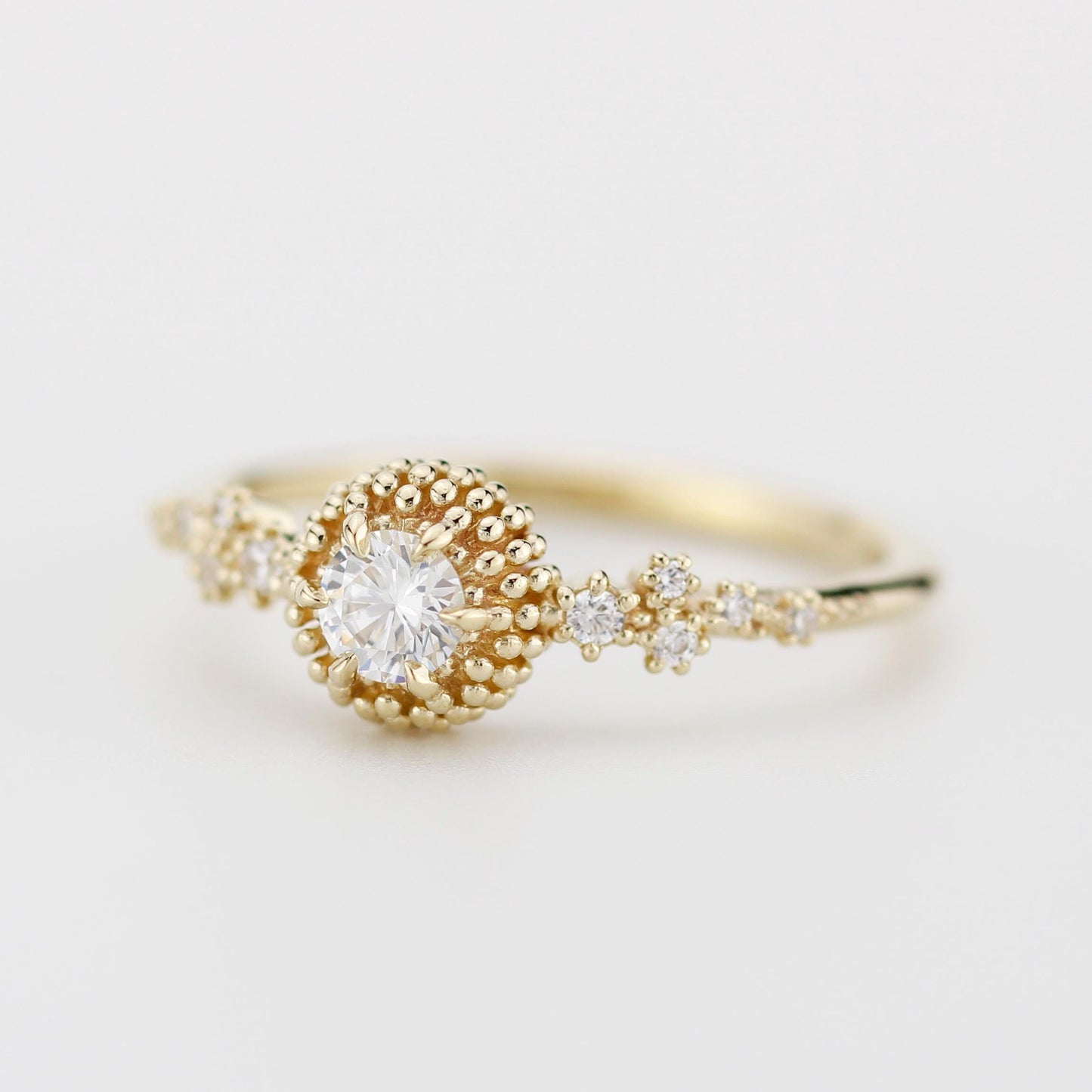 Cluster diamond engagement ring, beaded diamond ring in 18k solid gold, Sea Urchin & Coral Inspired Diamond Ring