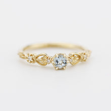 Load image into Gallery viewer, Nature-Inspired Gold Engagement Ring with Diamonds, Botanical Aquamarine Ring, 18K Handmade Gemstone Jewelry, Floral Promise Ring