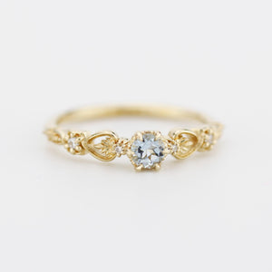 Nature-Inspired Gold Engagement Ring with Diamonds, Botanical Aquamarine Ring, 18K Handmade Gemstone Jewelry, Floral Promise Ring
