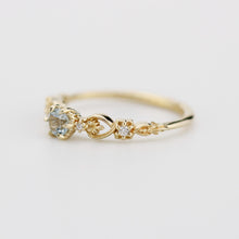 Load image into Gallery viewer, Nature-Inspired Gold Engagement Ring with Diamonds, Botanical Aquamarine Ring, 18K Handmade Gemstone Jewelry, Floral Promise Ring