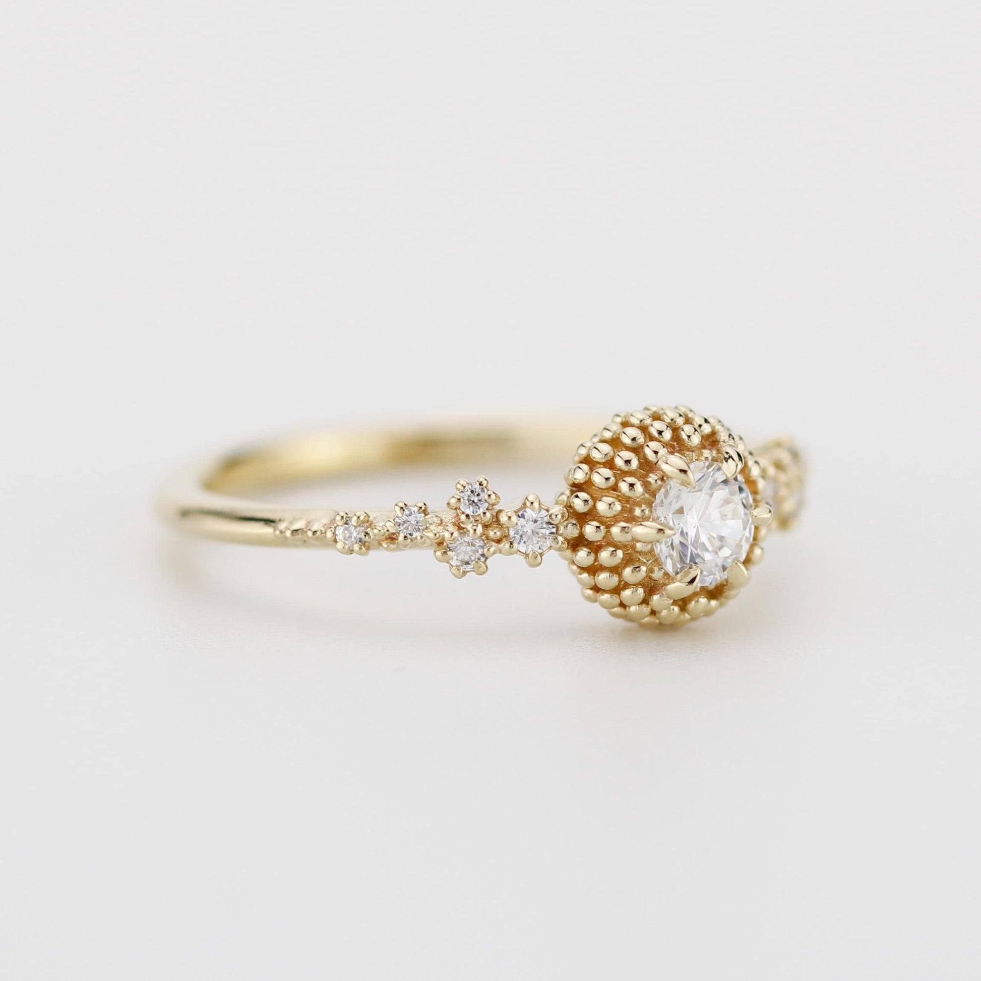 Cluster diamond engagement ring, beaded diamond ring in 18k solid gold, Sea Urchin & Coral Inspired Diamond Ring