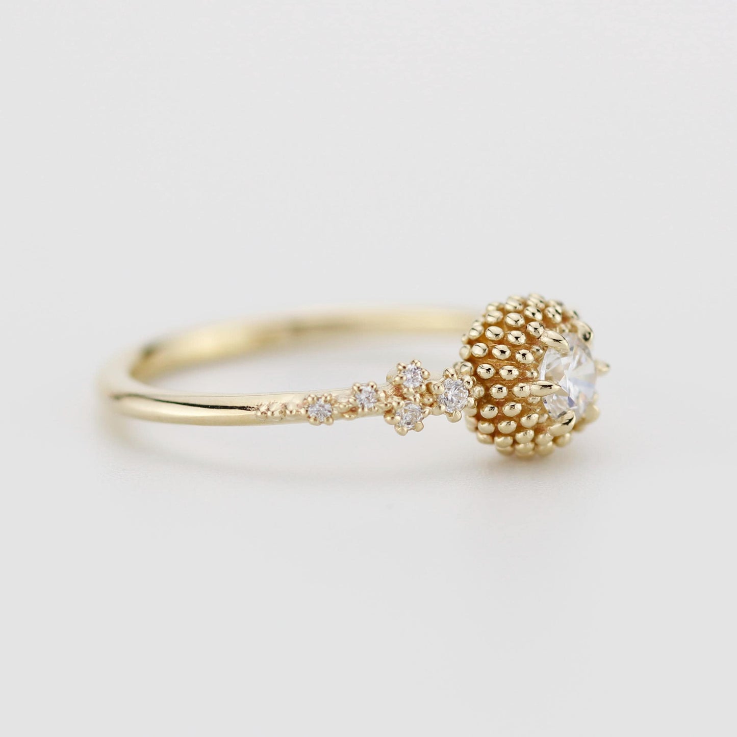 Cluster diamond engagement ring, beaded diamond ring in 18k solid gold, Sea Urchin & Coral Inspired Diamond Ring