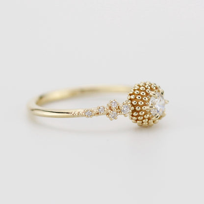 Cluster diamond engagement ring, beaded diamond ring in 18k solid gold, Sea Urchin & Coral Inspired Diamond Ring