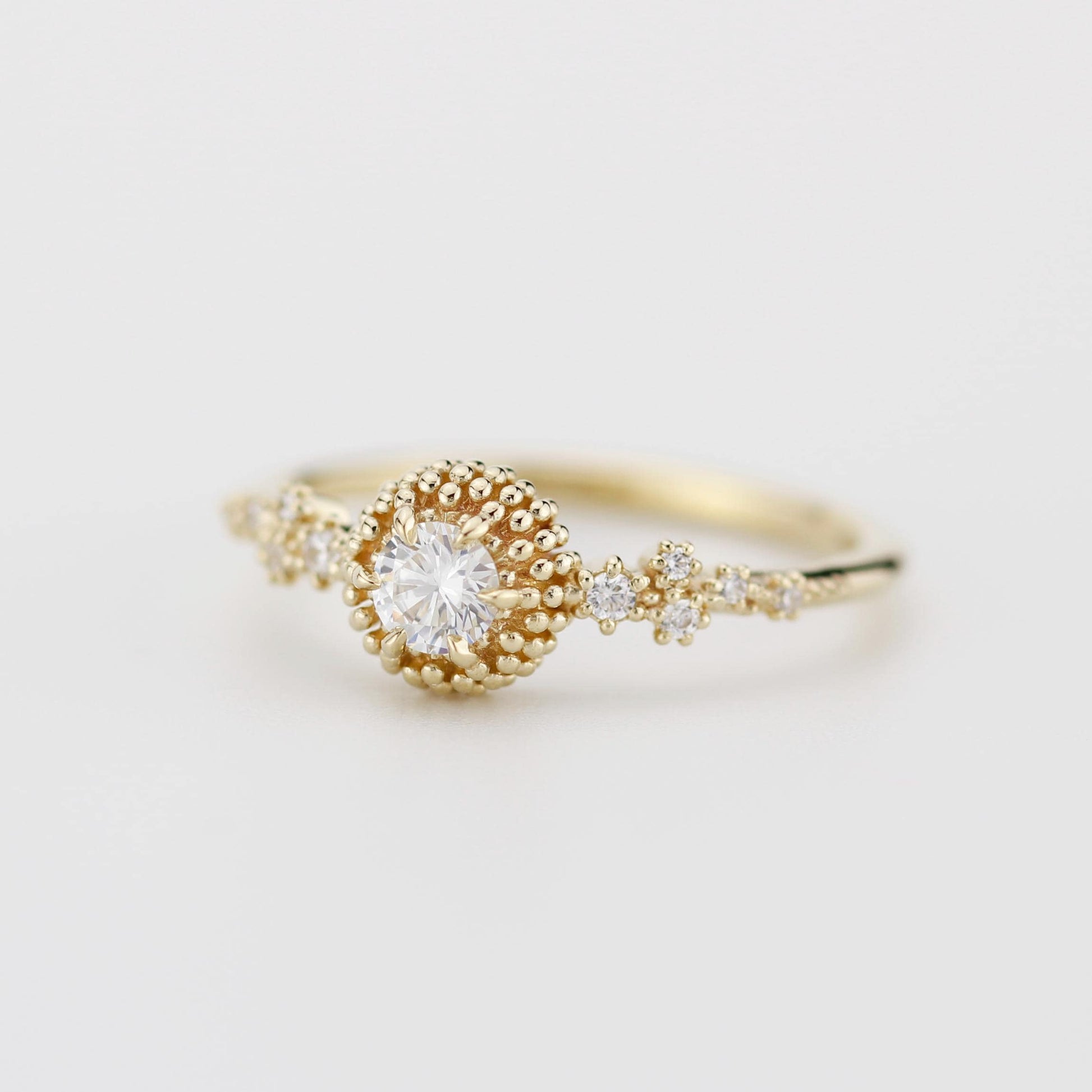 Cluster diamond engagement ring, beaded diamond ring in 18k solid gold, Sea Urchin & Coral Inspired Diamond Ring