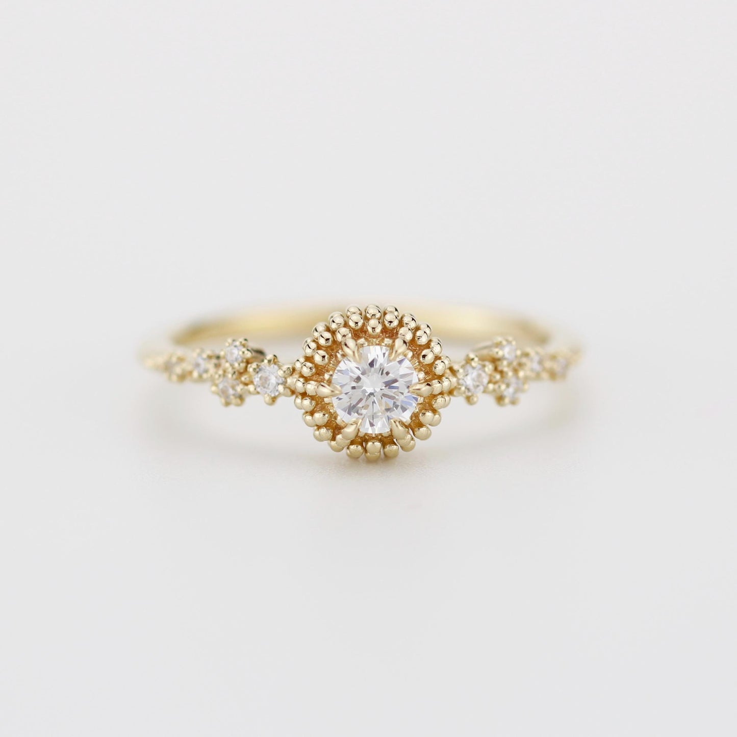 Cluster diamond engagement ring, beaded diamond ring in 18k solid gold, Sea Urchin & Coral Inspired Diamond Ring