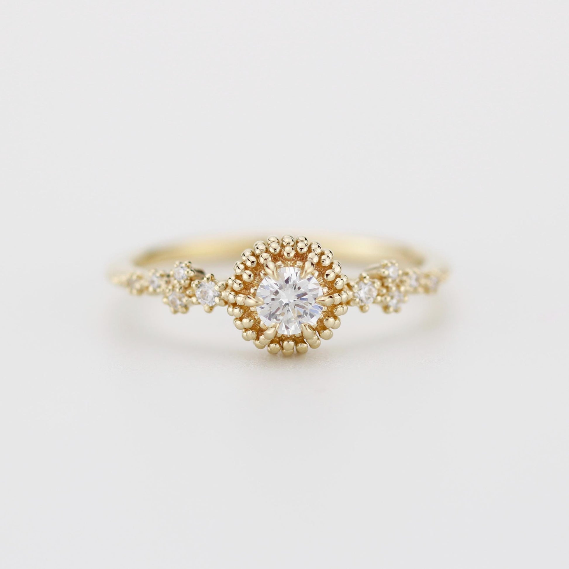 Cluster diamond engagement ring, beaded diamond ring in 18k solid gold, Sea Urchin & Coral Inspired Diamond Ring