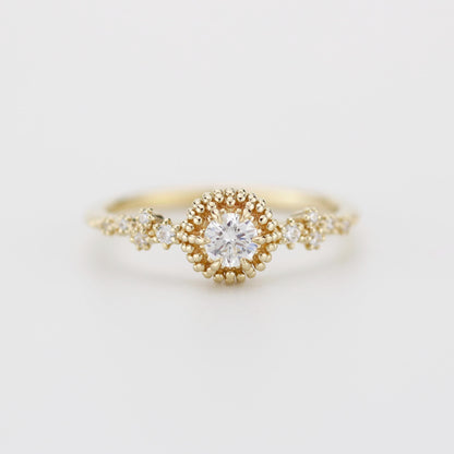 Cluster diamond engagement ring, beaded diamond ring in 18k solid gold, Sea Urchin & Coral Inspired Diamond Ring