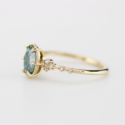 Oval Moissanite Engagement Ring 18K Gold , 8x6mm Oval green Certified Moissanite, Natural Diamond Accent Ring, Vintage-Inspired Fine Jewelry