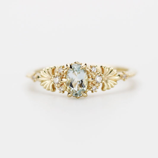 Engagement Ring with Oval Aquamarine and Diamonds – Promise, Anniversary, or Wedding Gift in Gold