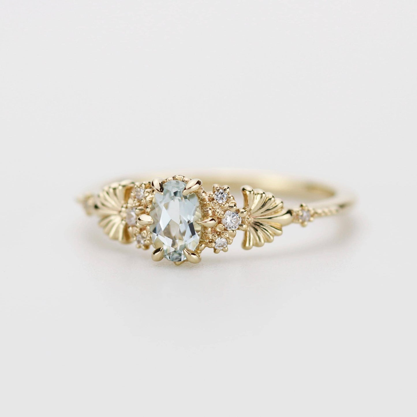 Engagement Ring with Oval Aquamarine and Diamonds – Promise, Anniversary, or Wedding Gift in Gold