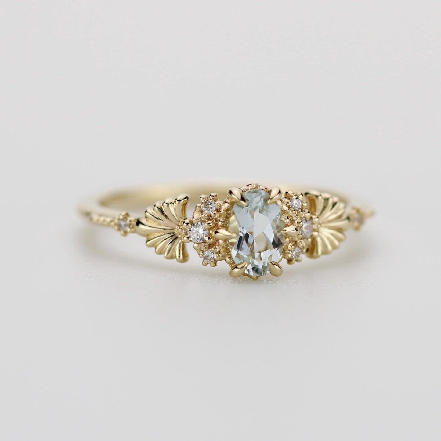 Engagement Ring with Oval Aquamarine and Diamonds – Promise, Anniversary, or Wedding Gift in Gold